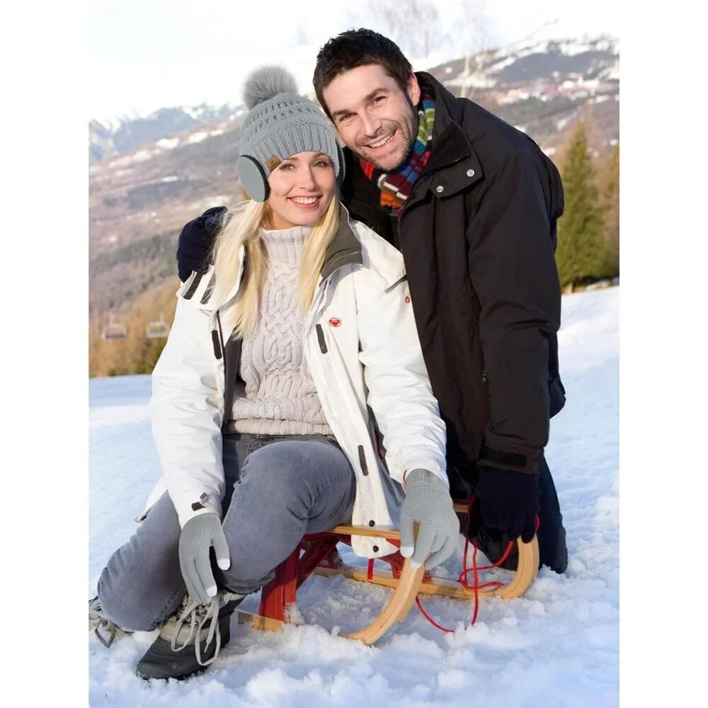 Winter Beanie Hat Scarf Gloves 4-in-1 Knit Set for Women Unisex